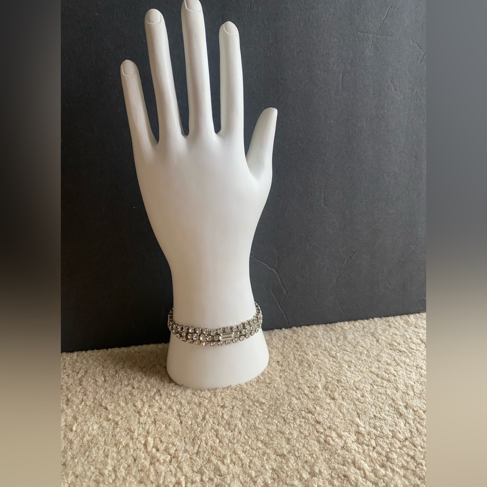 Tennis bracelet silver tone rhinestone vintage - Picture 3 of 11